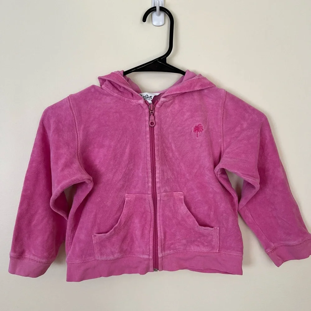 Vintage Lilly Pulitzer little girl’s pink hooded zip sweatshirt size 5 Beachy